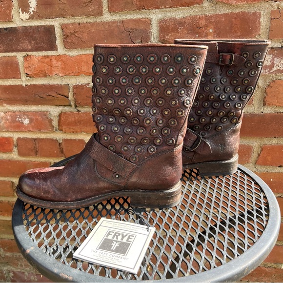 Frye Jenna Disc Short Leather Boots Brown 8 - Picture 13 of 13